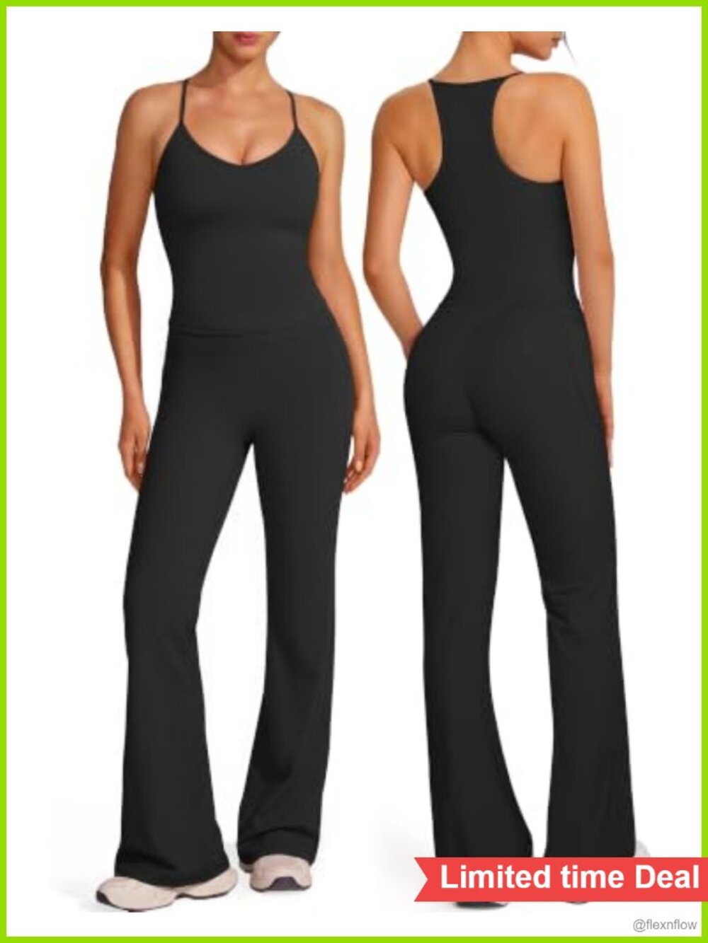 Women's 2 Piece Workout Set Racerback Tank Flare Yoga Leggings with Pockets